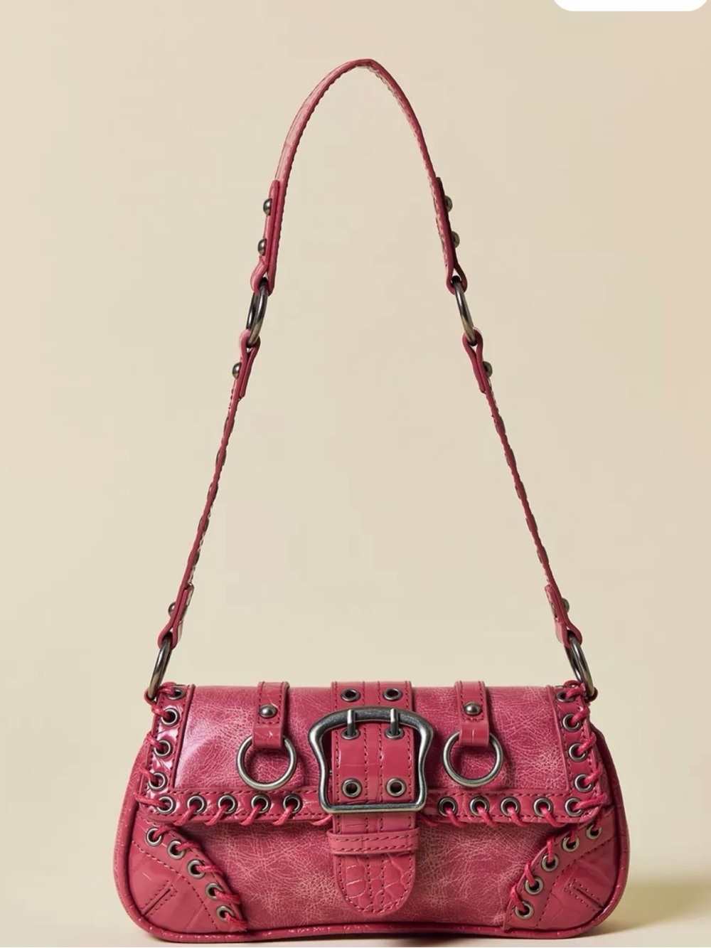 silence + noise Pink Shoulder Bag with Buckle & Ring Detail